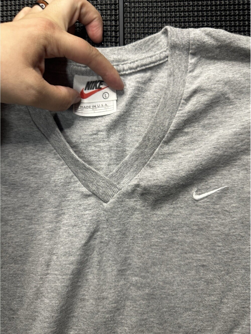 Vintage Nike Gray V Neck T Shirt Small Swoosh Logo Made in USA Men's Size L